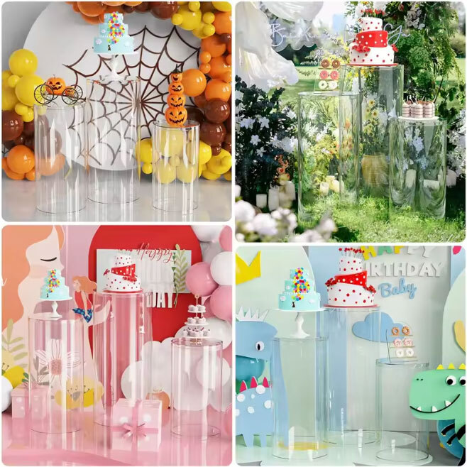 Κυλινδρικά Διάφανα Ακρυλικά Βάθρα Display Διακόσμησης Γάμου Βάπτισης - Σετ 3 τεμάχια