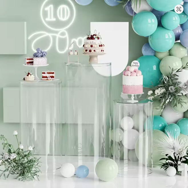 Κυλινδρικά Διάφανα Ακρυλικά Βάθρα Display Διακόσμησης Γάμου Βάπτισης - Σετ 3 τεμάχια