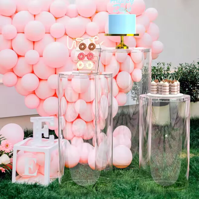 Κυλινδρικά Διάφανα Ακρυλικά Βάθρα Display Διακόσμησης Γάμου Βάπτισης - Σετ 3 τεμάχια